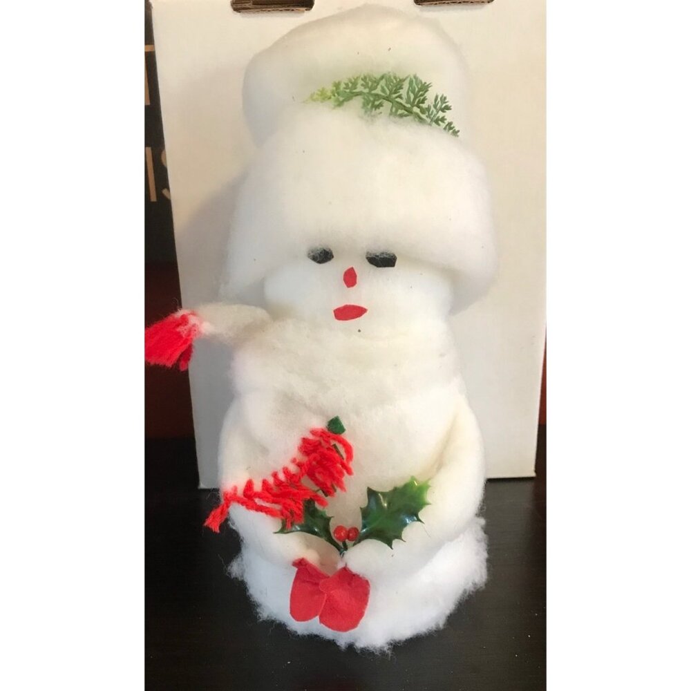 Handcrafted Cotton Snowman Christmas Decor With Greenery & Red Accents 10"